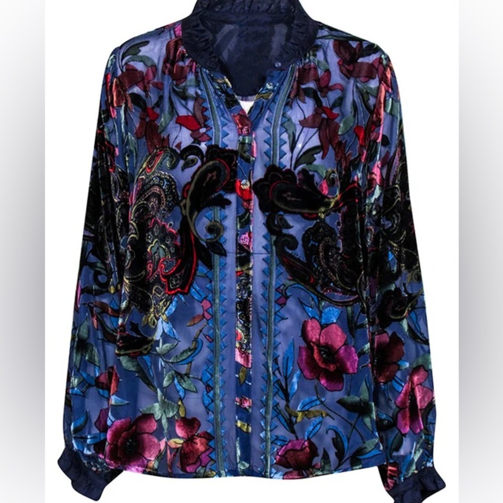 Johnny Was Clara Burnout Leda Shirt Embroidered Velvet blouse NWT - Picture 3 of 17